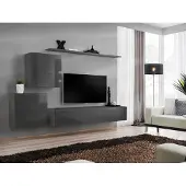 AEA Wohnzimmer Modern Stil Wohnwände 4tlg Set Sideboard Grau Regal