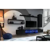 AEA Wohnwand Schwarz Wohnzimmermöbel Wandschrank Wand Regale Luxus Set