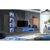 AEA Wohnzimmer Wohnwand Grau Modern Möbel TV-Ständer Wandschrank Regale