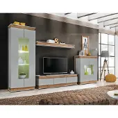 AEA Graue Wohnwand TV Ständer Designer Wohnzimmer Holz Vitrine Möbel 4tlg