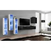AEA Schwarz TV Ständer Wohnwand Set 5tlg Wandschrank Holzmöbel Designer