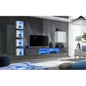 AEA Wohnwand Grau Wand Regale Schrank Wohnzimmermöbel Einrichtung Luxus Set 8tlg