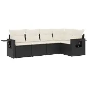 vidaXL 5-tlg. Garten-Sofagarnitur mit Kissen Schwarz Poly Rattan
