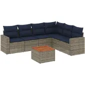 vidaXL 7-tlg. Garten-Sofagarnitur mit Kissen Grau Poly Rattan