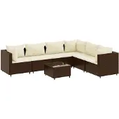 vidaXL 7-tlg. Garten-Lounge-Set mit Kissen Braun Poly Rattan