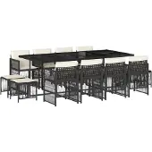 vidaXL 13-tlg. Garten-Essgruppe mit Kissen Schwarz Poly Rattan