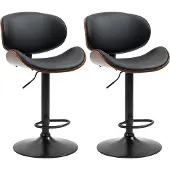 Aosom 2er-Set Barhocker, Höhenverstellbarer Küchenhocker aus Kunstleder Schwarz