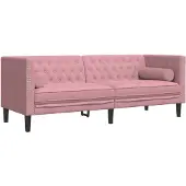 vidaXL Chesterfield-Sofa mit Nackenrollen 3-Sitzer Rosa Samt