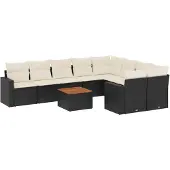 vidaXL 10-tlg. Garten-Sofagarnitur mit Kissen Schwarz Poly Rattan