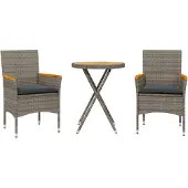 vidaXL 3-tlg. Bistro-Set mit Kissen Grau Poly Rattan & Akazienholz