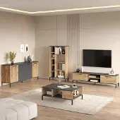 Dmora Foza - Wohnmöbel-Set, Eiche Braun, Modular