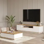 Dmora Nepi - Wohnzimmermöbel-Set, Eiche Braun Knoten, Modular