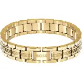 BOSS Gliederarmband "EMBLEM", gelbgoldfarben, Armbänder, Herren, 21cm, Edelstahl, Gliederarmband