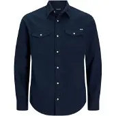 Jack & Jones Langarmhemd "JJESHERIDAN SHIRT L/S NOOS", Herren, Gr. M, N-Gr, blau (navy), Web, Obermaterial: 100% Baumwolle, slim fit, Hemden Langarmhemd, mit angesetzter Brusttasche