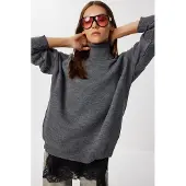 Happiness İstanbul Strickpullover mit Struktur und übergroßem Rollkragen
