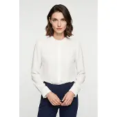 s.Oliver Black Label Langarmbluse BLACK LABEL, Damen, Gr. 36, weiß, Web, Obermaterial: 100% Polyester, unifarben, normal hüftbedeckend, Rundhals, abgesteppte Kante, Blusen Langarmbluse, mit Rüschenkragen