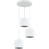 Licht-Erlebnisse Pendelleuchte Stoff Metall in Weiß Silber 3-flammig E27 Modern Hängelampe Esstisch Wohnzimmer