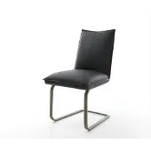 DELIFE Freischwinger Lelio-Flex Echt-Leder Schwarz Freischwinger flach Effektfinish Titan Taschenfederkern