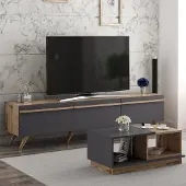 Dmora Lerici - Wohnzimmerset, Anthrazit-Schwarz, Modular