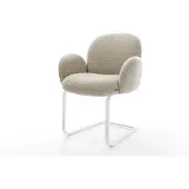 DELIFE Freischwinger Nube-Flex mit Armlehnen Webstoff Soft Beige Freischwinger flach Weiß Taschenfederkern