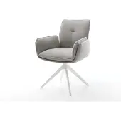 DELIFE Drehstuhl Nela-Flex Strukturstoff Soft Grau Kreuzgestell breit Weiß 360° drehbar Wippfunktion