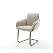DELIFE Freischwinger Luan-Flex mit Armlehnen Webstoff Soft Beige Freischwinger flach Effektfinish Titan