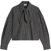 Marc O'Polo Hemdbluse DENIM, Damen, Gr. M, grau (dunkelgrau), Popeline, Obermaterial: 100% Baumwolle, gestreift, taillenbedeckt, 1-Knopf-Manschette, Blusen Hemdbluse, mit Schluppe, Papertouch-Popeline
