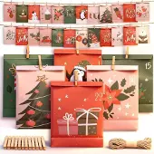 Sonstiges Adventskalender Tüten zum Befüllen 24er Set mit Holzklammern & Bindfaden