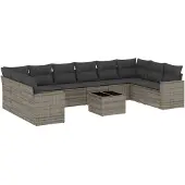 vidaXL 11-tlg. Garten-Sofagarnitur mit Kissen Grau Poly Rattan