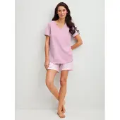 Calida Shorty "Blooming Nights" 2 Hose geblümt, Oberteil uni, V-Ausschnitt, kurzärmelig