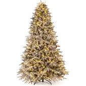 Costway 240cm Künstlicher Weihnachtsbaum mit Schnee， warmweißen LEDs & Metallständer, Tannenbaum, Christbaum, Kunstbaum Weihnachten