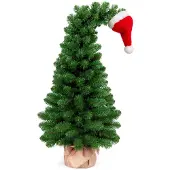 LAALU Künstlicher Weihnachtsbaum GRINCH 90 cm, grün, mit Weihnachtsmütze, im Pflanztopf