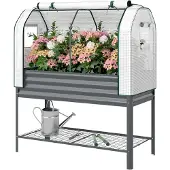 Outsunny Hochbeet mit Frühbeetaufsatz aus Metall Pflanzkasten mit Gewächshaus