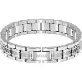 BOSS Gliederarmband "EMBLEM", edelstahlfarben, Armbänder, Herren, 21cm, Edelstahl, Gliederarmband