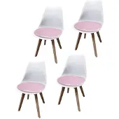 HTI Esszimmerstuhl 4er Set Weiß mit Kunstledersitz Atlanta Rosa mit Ornament
