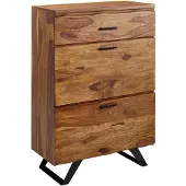 Wohnling Kommode 80x120x41,5cm Sheesham Massivholz Metall Baumkante Modern