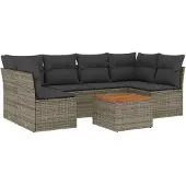vidaXL 7-tlg. Garten-Sofagarnitur mit Kissen Grau Poly Rattan