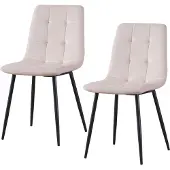 HTI Mesa Stuhl aus Samt in Creme mit Ziernähten, 44,5 cm breit, 53 cm tief, 86,5 cm hoch, Sitzhöhe 49,5 cm