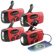 Auviso 4er-Set Dynamo-Kurbelradios mit Taschenlampe, Solarladung, 2.000 mAh