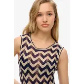 Superdry für Damen. W8011848A Navyfarbenes Zickzack-Midi-Strickkleid (S), Lässig, Viskose, Ärmellos / Hosenträger, Marine