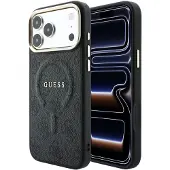 GUESS PU-Leder 4G Goldrahmen Präge-MagSafe-Hülle für iPhone 18 Pro Max Schwarz