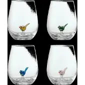 Bloomingville Misa Trinkgläser mit Vogelmotiv, 4er-Set