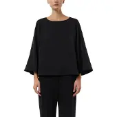 Comma Shirtbluse , Damen, Gr. 34, schwarz, Web, Obermaterial: 100% Baumwolle, unifarben, weit hüftlang, Rundhals, abgesteppte Kante, Blusen Shirtbluse, Sommerbluse 3/4-Arm mit weiten Ärmeln