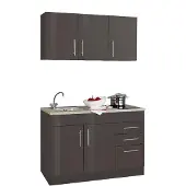 Held Möbel Singleküche Toronto 120 cm graphit hochglanz mit Glaskeramik Kochmulde und Einbauspüle in Edelstahl