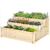 Outsunny Hochbeet, 3-stufige Blumenkasten, Pflanzenbeet, Kräuterbeet für Garten