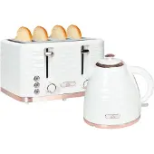 HOMCOM Wasserkocher-Toaster-Set mit 1,7 L Wasserkocher, 4 Scheiben-Toaster Creme