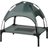 PawHut Haustierbett mit Baldachin Erhöhtes Hundebett Hundeliege outdoor Grau