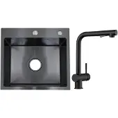 Faizee Home Edelstahlspüle Schwarz SUS304 mit Armatur Auswahl Elite 50x45x22 Side Armatur