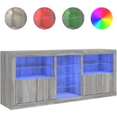 vidaXL Sideboard mit LED-Leuchten Grau Sonoma 181,5x37x67 cm