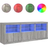 vidaXL Sideboard mit LED-Leuchten Grau Sonoma 181,5x37x67 cm